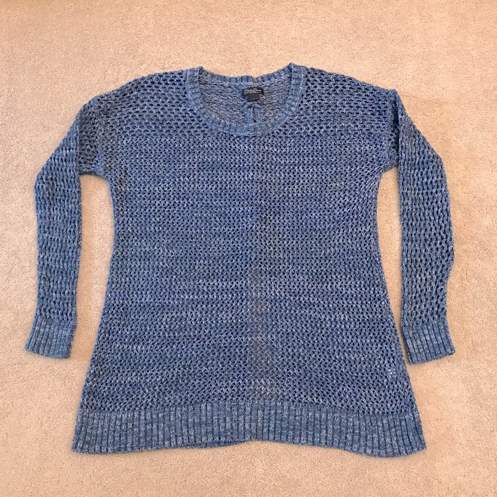 Lucky Brand Blue Tunic Sweater Size Large Open Knit Layering Split Back 7WD5422